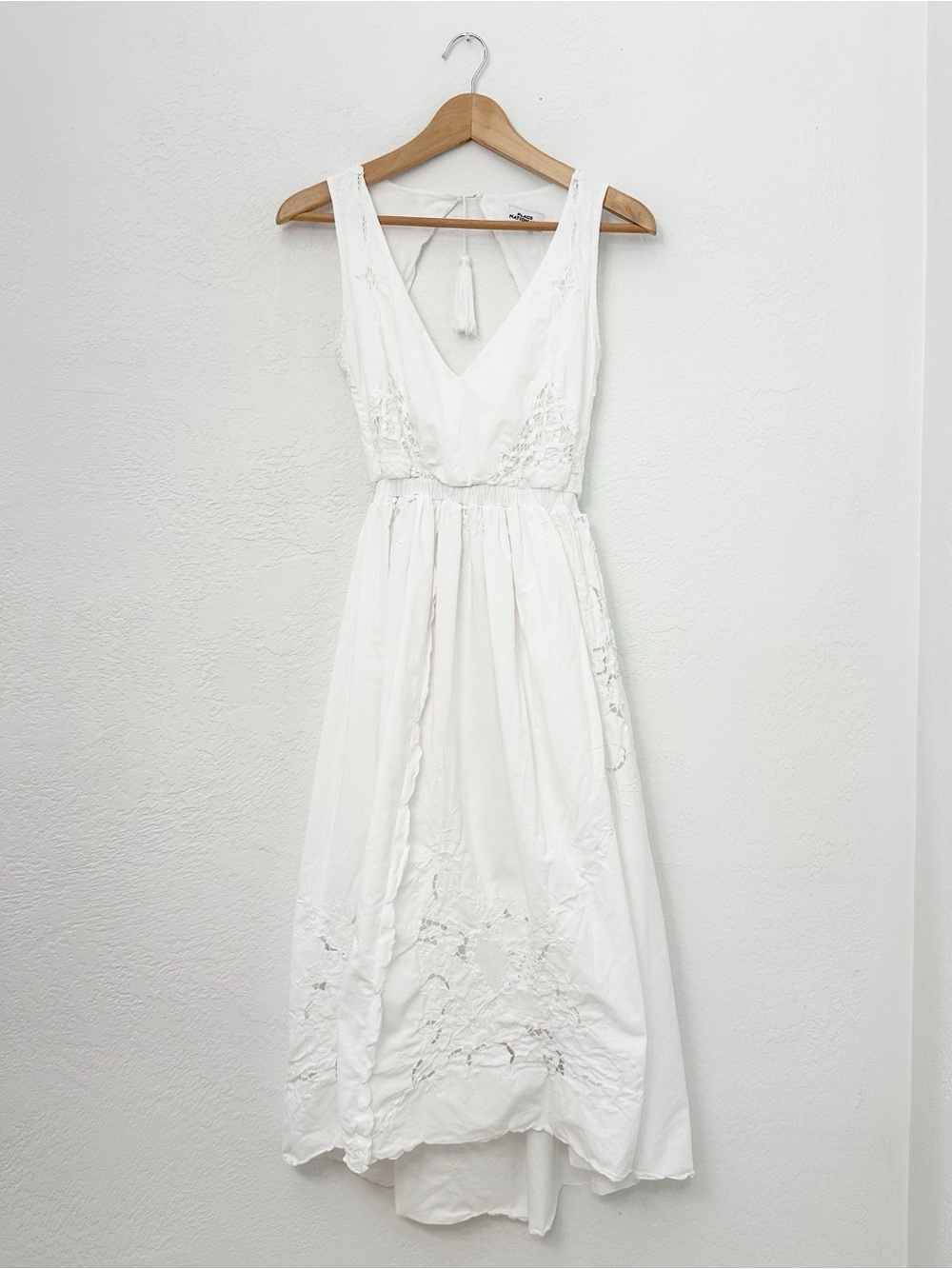 Place Nationale White Cotton Eyelet Lace Embroidered Dress
